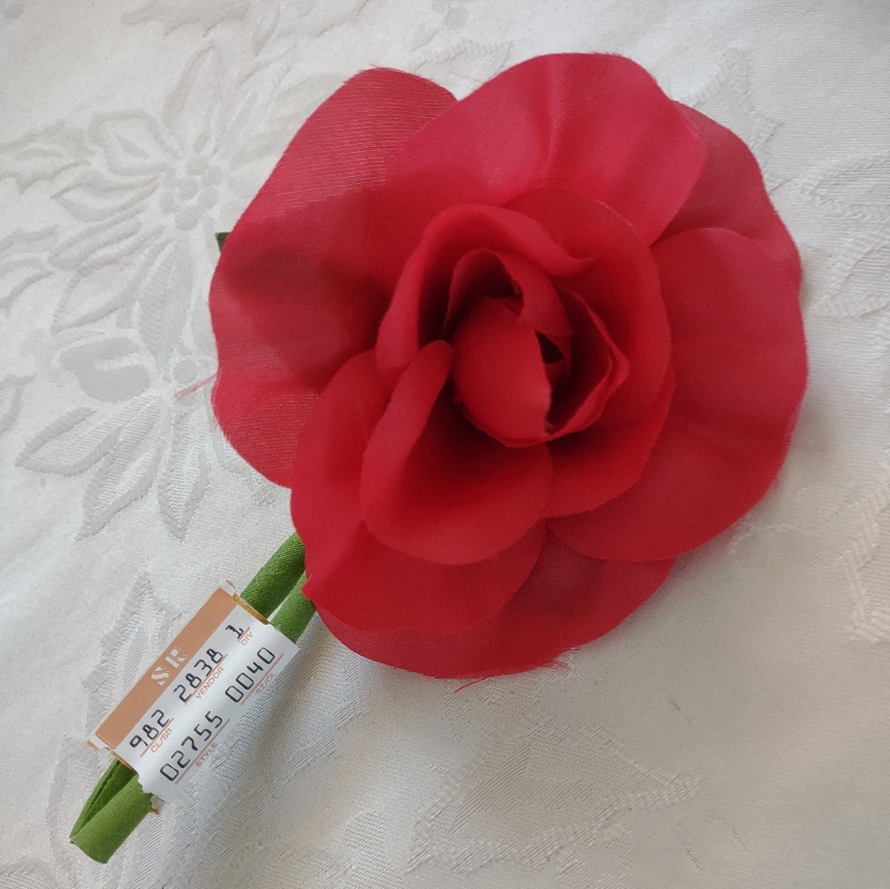 Red Rose Flower Vintage Corsage Boutonniere Pin